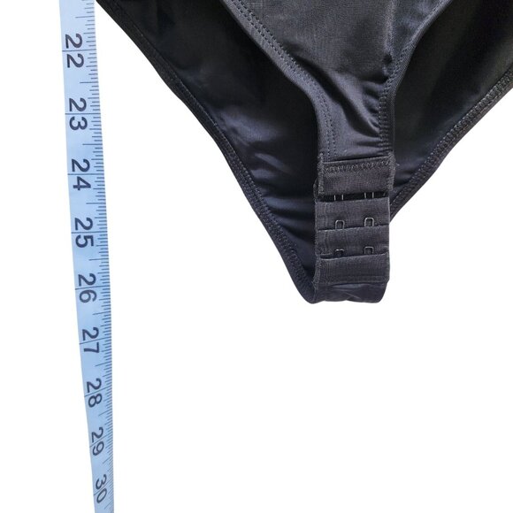 Black Lace Sleeve Bodysuit With Mesh Details & Snap Closure Size S - Picture 7 of 10